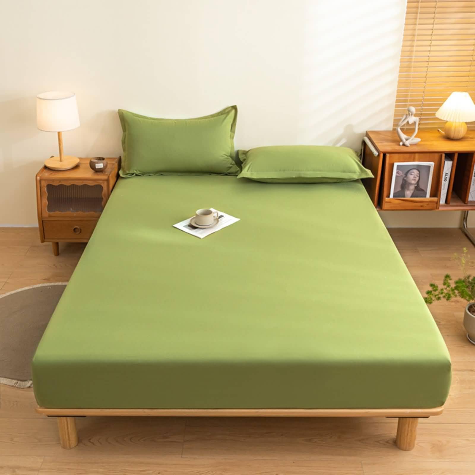 Lenzuola Singolo con Angoli in Cotone, Tinta Unita, 90 x 200 CM, Verde