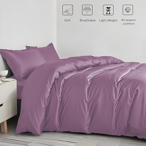 Miniatura 5 de Linenwalas Juego de funda de edredón 100% Tencel Lyocell con cierre de cremallera y lazos en las esquinas, 68 x 90 pulgadas, ropa de cama de