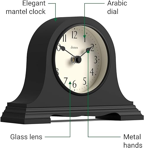 Miniatura 6 de JONES CLOCKS Speakeasy - Reloj de repisa  Diseño clásico de sombrero de Napoleón  Negro  Estilo clásico contemporáneo para escritorio, mesa, estante