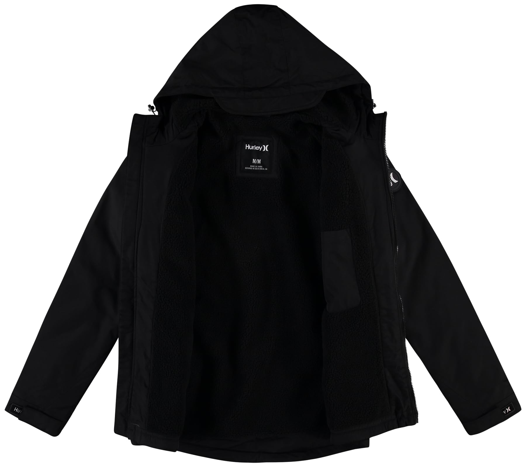 Hurley Giacca invernale da uomo, calda giacca con cappuccio e cerniera, foderata in sherpa, con tasche multiple (taglie S-XL)