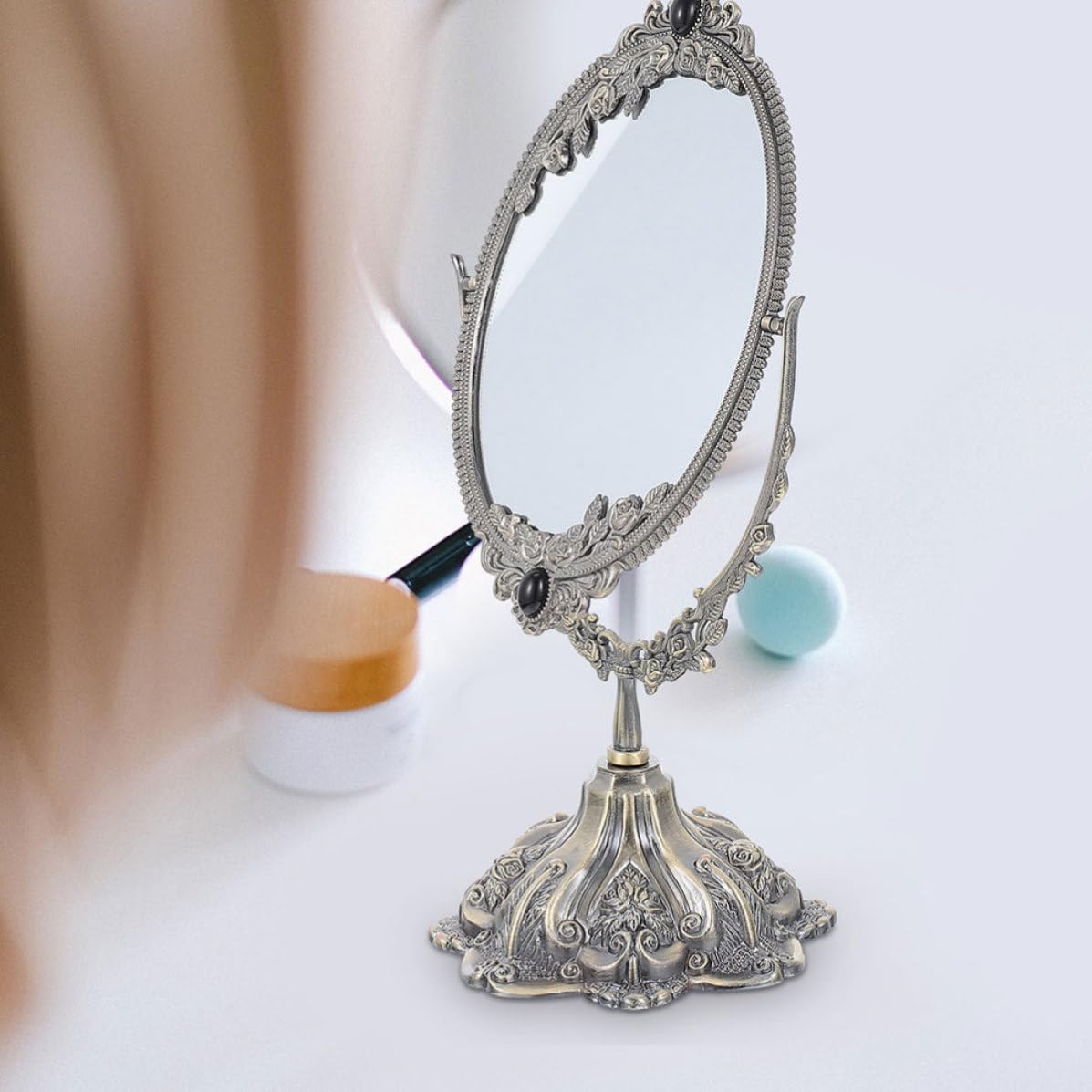 Homoyoyo Espejo de Maquillaje de Doble Cara Retro Europeo para Tocador