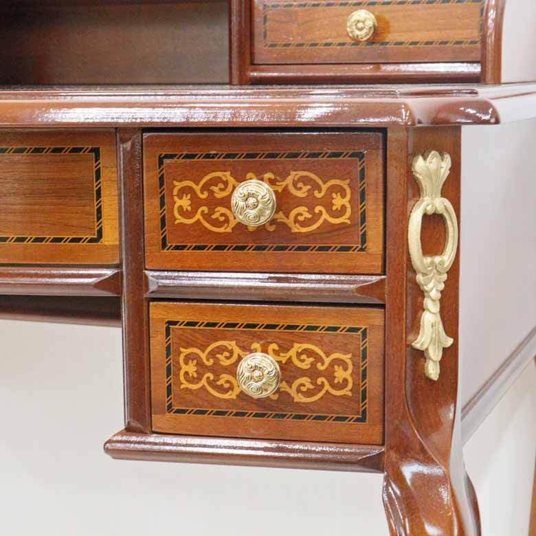 ライティング デスク 木製 イタリア 完成品 猫脚 象嵌 ブラウン イタリア ライティングデスク ブラウン 猫脚 完成品