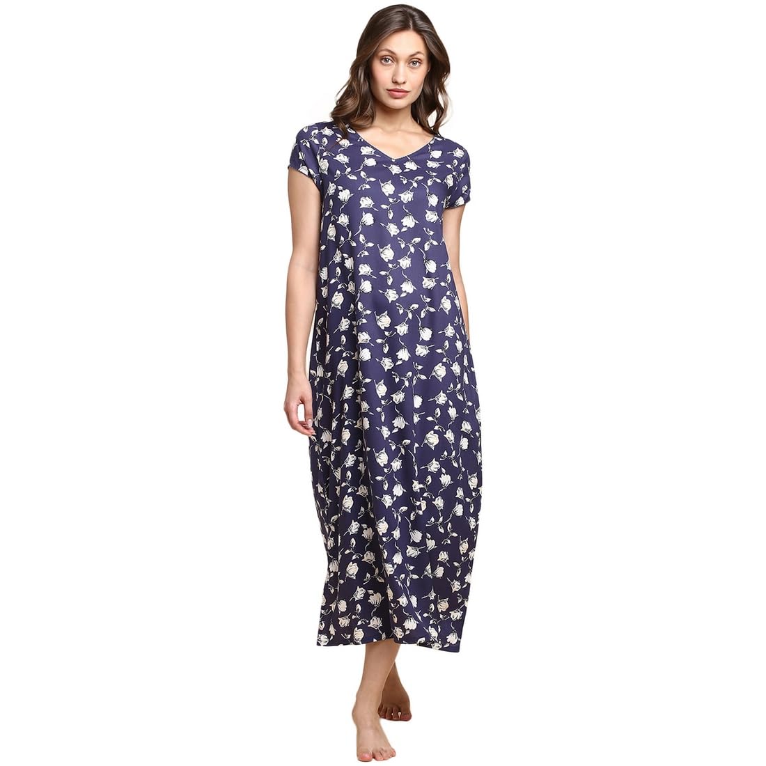 van heusen Women's Viscose Maxi Printed V-Neck Short Sleeves Night Dress-picture-12