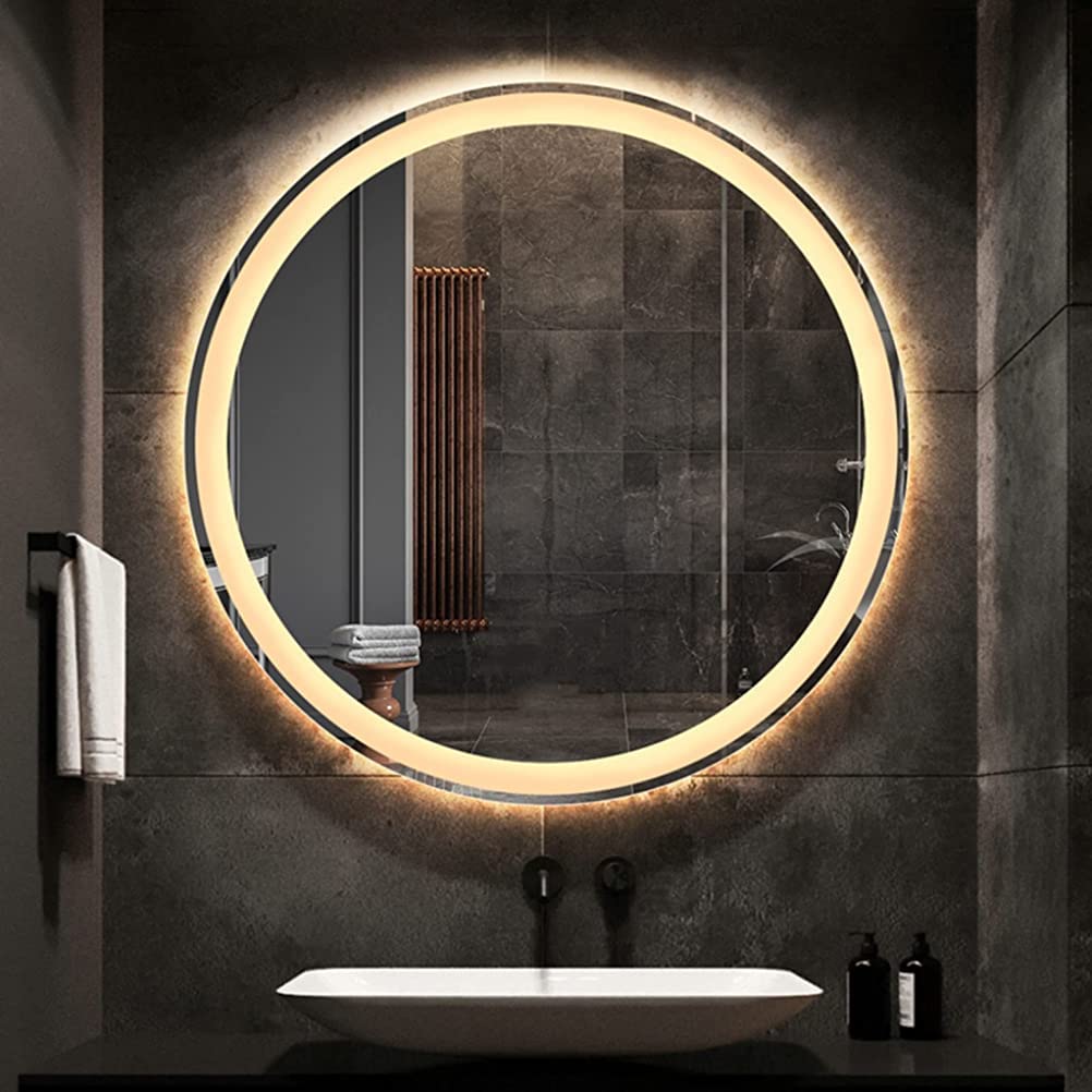 Specchio Trucco Specchio da Bagno Rotondo Illuminato a LED retroilluminato, Specchio cosmetico a Parete con luci, Specchio per Il Trucco, Grado di Protezione IP44 (Luce Calda 60 cm Rotonda fr