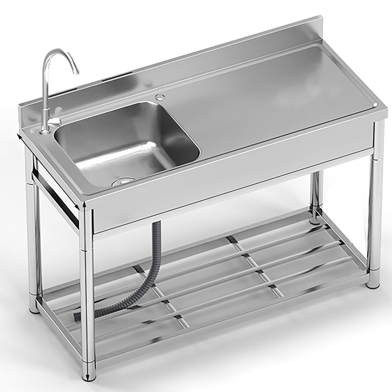 ZXGRfdefa stainless steel sink, Faucet with Drainer Unit and Storage Shelves for Garage Restaurant Farmhouse Laundry/Utility RoomCo