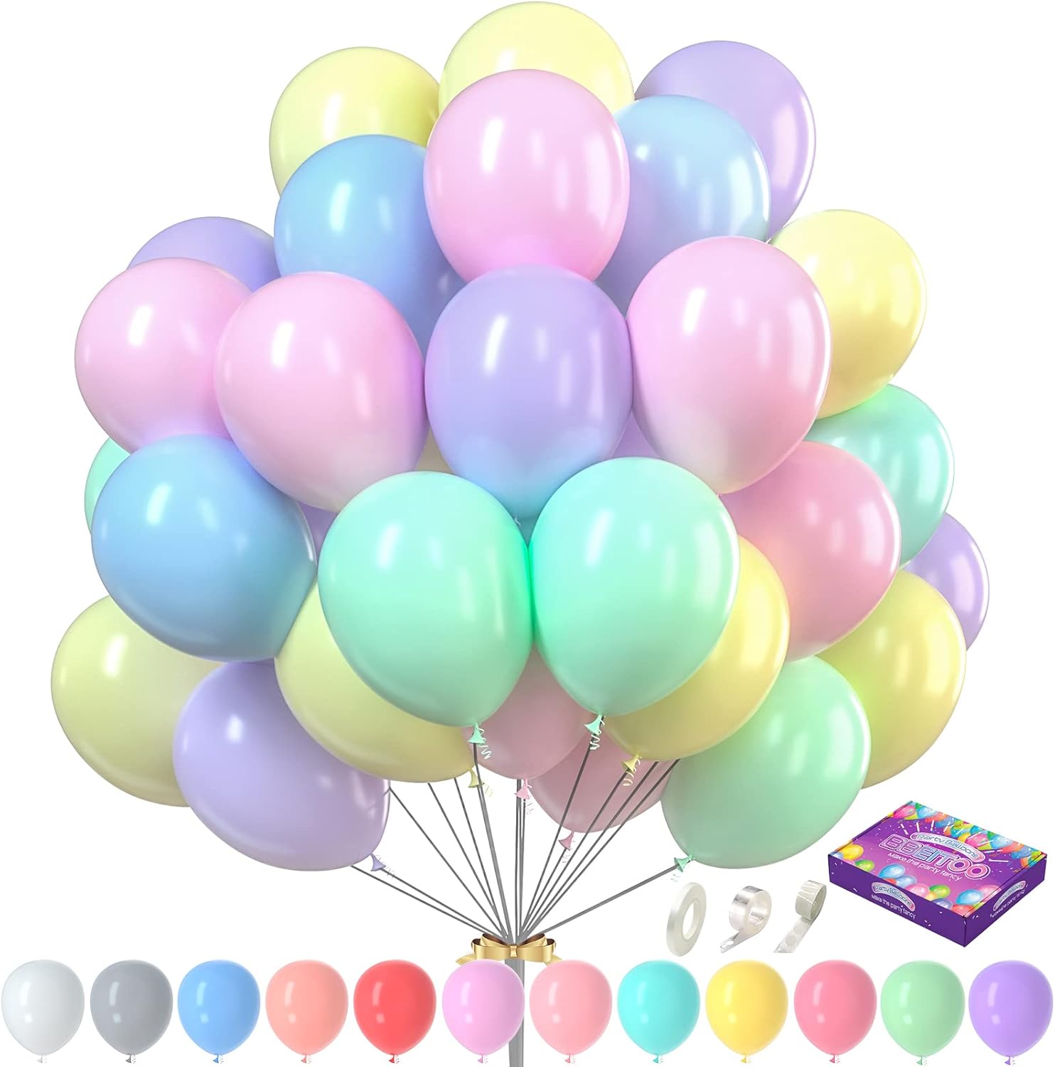 123Pcs Pastel Balloons Set - 12 Color Assorted Easter Balloons for Baby Shower, Spring, Unicorn Birthday Party Decorations