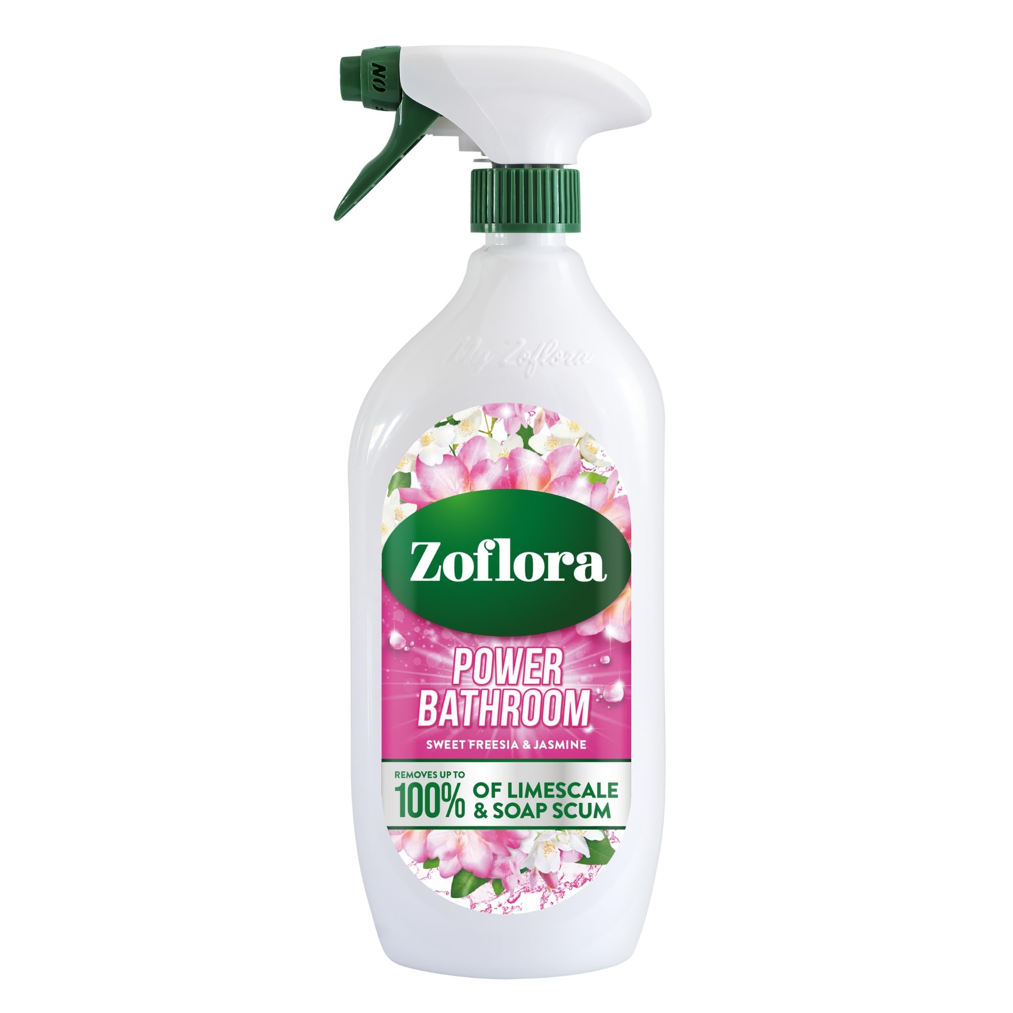 Zoflora Sweet Freesia & Jasmine Power Bathroom Cleaner, Removes Soap Scum, Limescale Remover & Prevention, Antibacterial Multi-Surface Bathroom Spray, Kills 99.9% Of Bacteria & Viruses, 1 X 800 ml