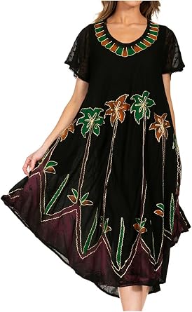 Sakkas Watercolor Palm Tree Tank Caftan Dress
