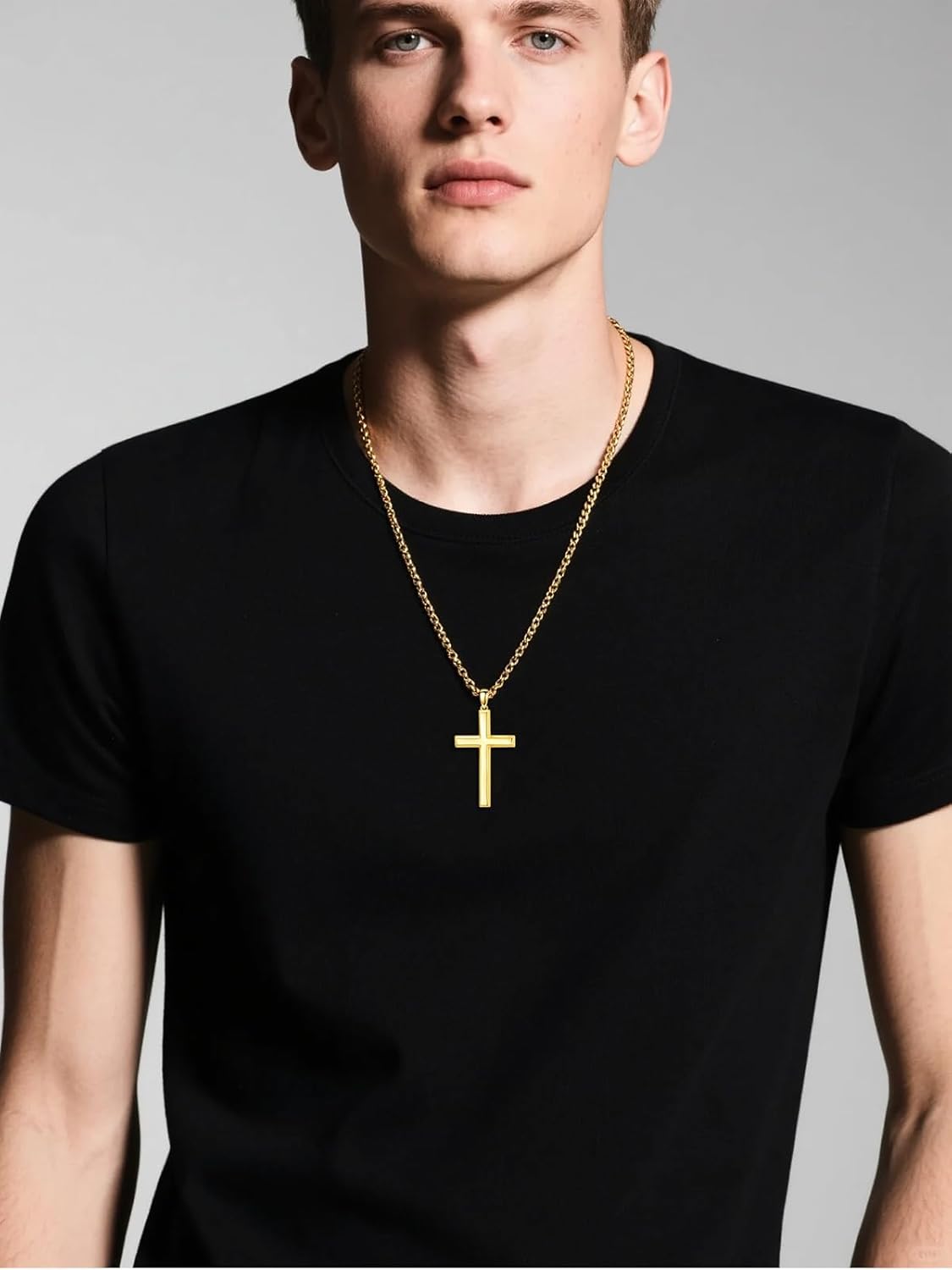 18K Gold Cross Necklace for Men Gold Cross Pendant Minimalist Cross Christian Jewelry Religious Gift - Image 6