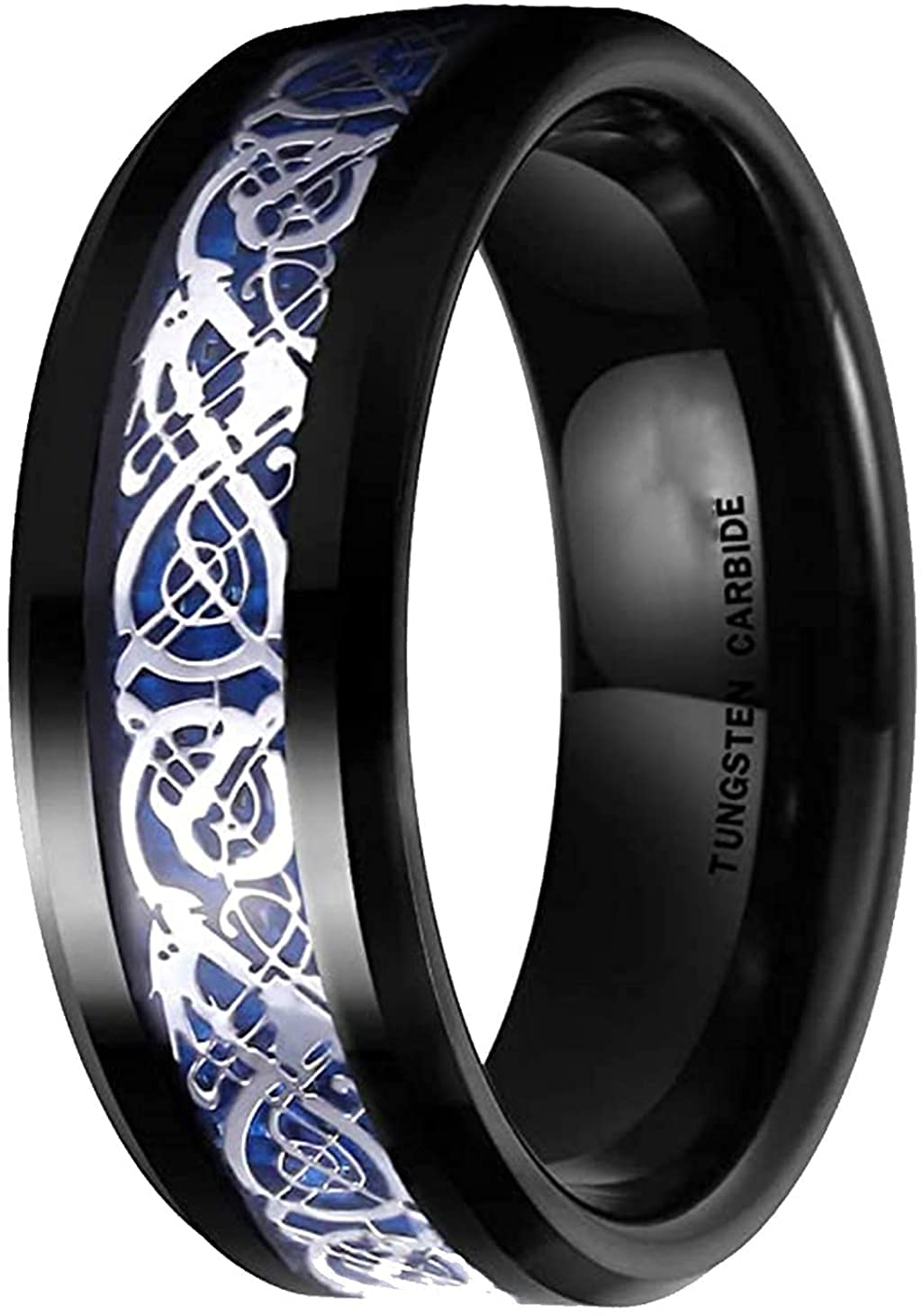 TioneerTungsten Carbide Wedding Band Ring Blue Celtic Dragon, (Size 8mm Ring Size 8-13)