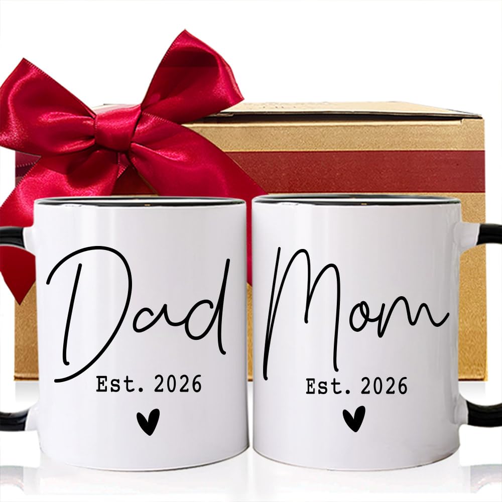 CATABUBU EST 2025 Mom Dad Pregnancy Announcement Mugs Set Gift for Parents, New Parents First Time Mom Dad to Be Gifts, Promoted to Be Mom Dad Mug, Birthday Gifts for New Mom Dad