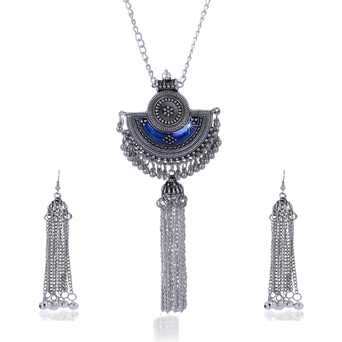 Yellow Chimes Stylish Crafted Royal Blue Meenakari Oxidized Silver Necklace Set with Earrings Oxidized Jewellery Sets for Women and Girls (B07QWYJSPP) Amazon Price History, Amazon Price Tracker