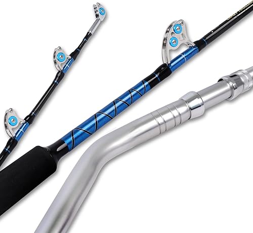Miniatura 8 de Fiblink caña de pesca de agua salada por curricán convencional para bote con todas las guías de rodillo muy potente 5 pies 1 pulgada