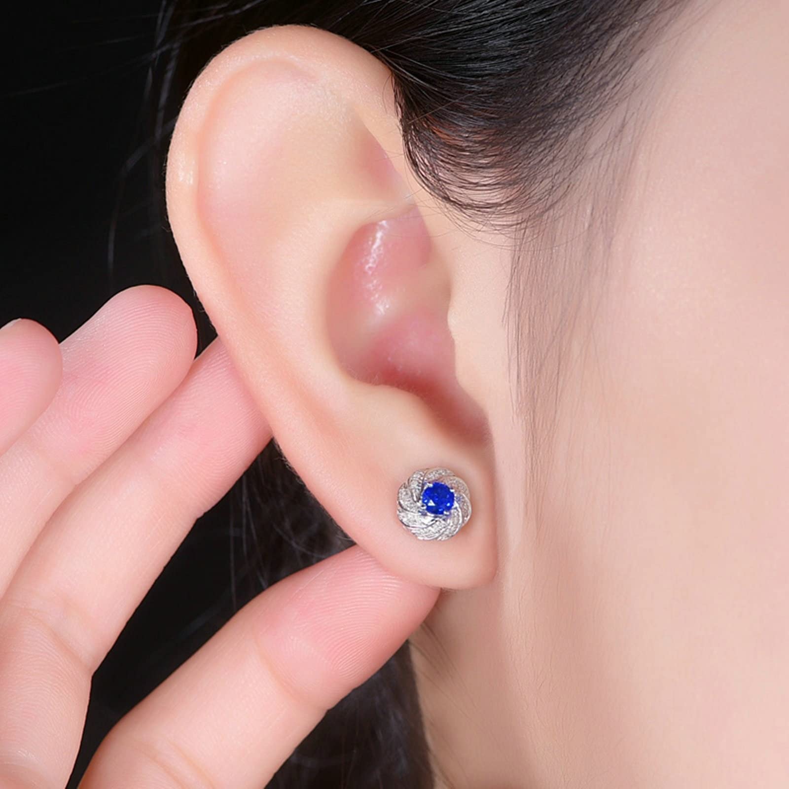 Pendientes de oro real para mujer de 18 quilates Au750 de oro blanco de 0,72 ct, creado en laboratorio, zafiro con diseño trenzado, oro de 18 quilates, colección de oro auténtico, Oro blanco