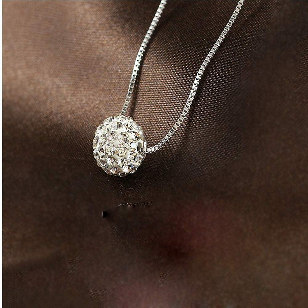 MX YANRR Cadena Conjunto de Plata de Ley 925 Collar Simple Cientos Diamante Lleno Solo Bola de Cristal