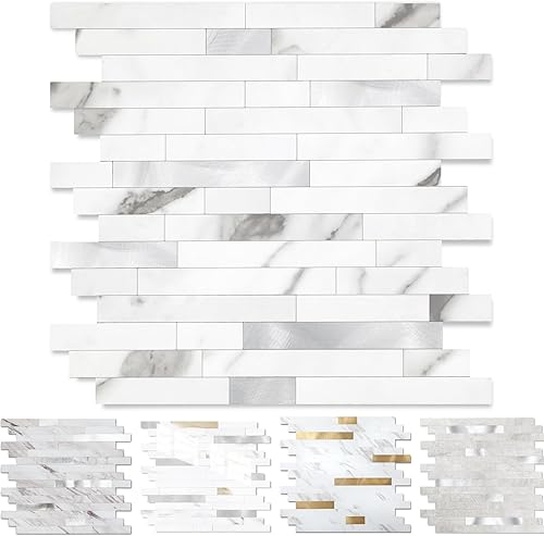 Yipscazo Azulejos de metal de piedra para despegar y pegar, azulejos adhesivos para cocina, baño, lavandería, cámper, chimenea (12 x 12 pulgadas, 1