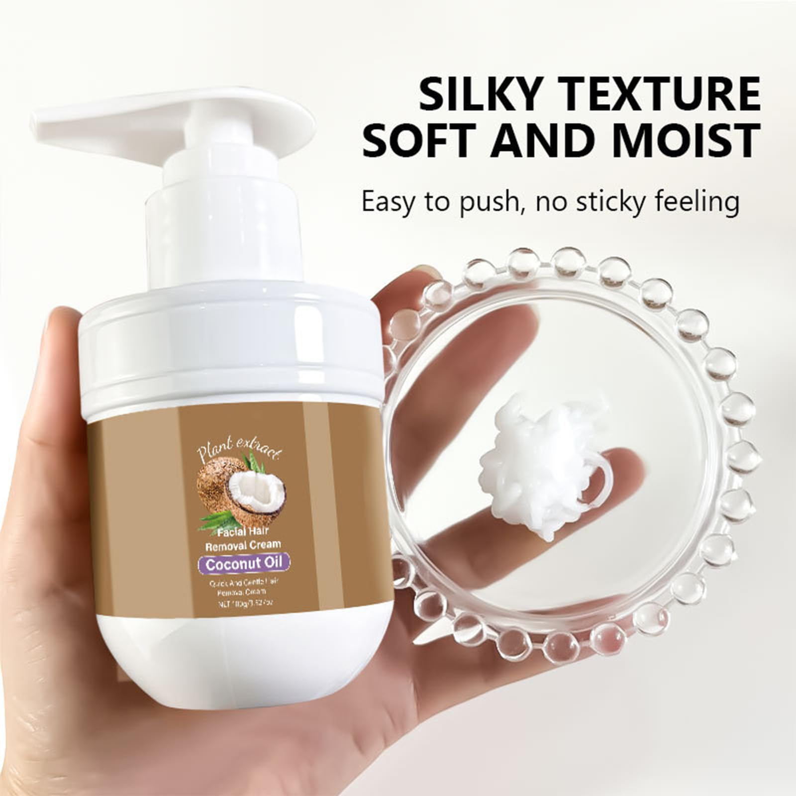 Crema depilatoria facial, crema depiladora de coco para labio superior y mentón para mujeres, removedor de vello facial para piel sensible, suave y no irritante, 3.52 onzas líquidas 6
