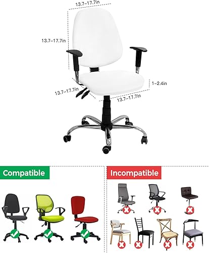 Miniatura 4 de Funda para silla de oficina, color blanco puro, funda elástica para asiento de silla de computadora, funda para respaldo, elástica, giratoria, cojín
