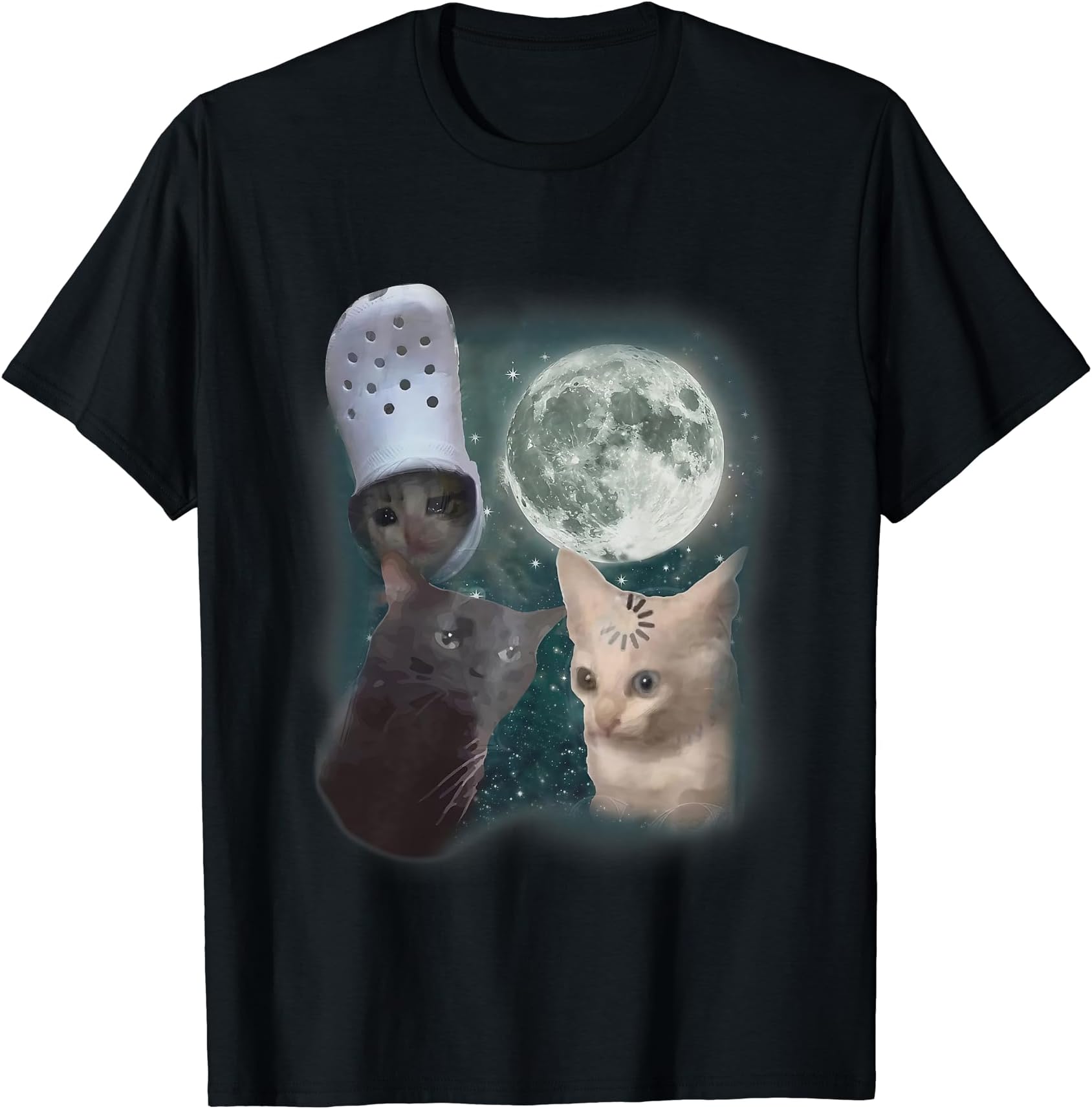 Funny Animals And Sayings Gifts Three Cats Howl at Moon Vintage Funny Cat Howling Wolf Meme T-Shirt for Men Women