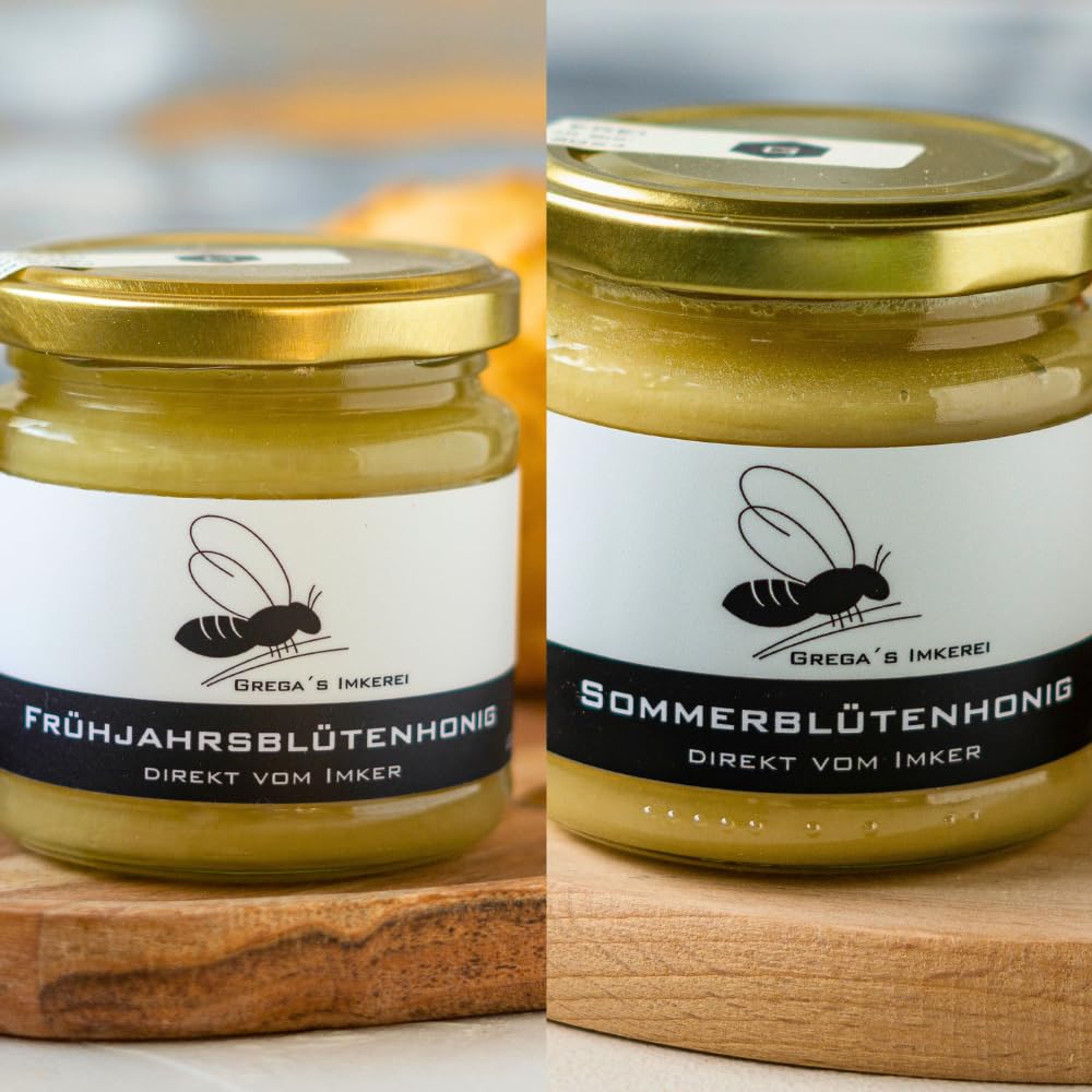 Honig Geschenkset von Grega’s ImkereiPräsentbox/Weihnachtsbox mit Klassich deutschen Honig und mehr direkt vom Imker (F – 6 Klassiker Honige Geschenkbox)