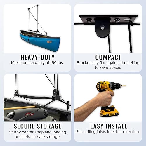 Miniatura 3 de StoreYourBoard Sistema de polea de techo de almacenamiento de escalera, polipasto de montaje en garaje, organizador colgante resistente con
