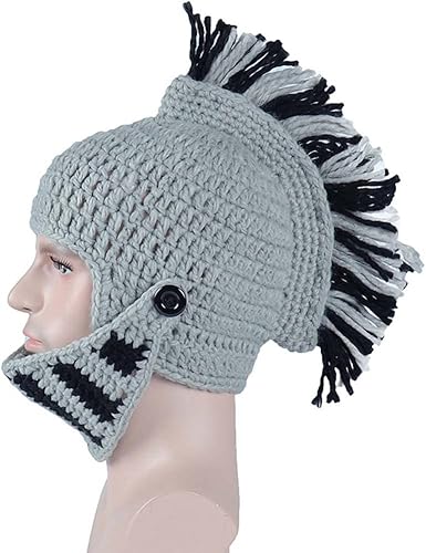 Miniatura 5 de YEKEYI Gorro de barba para peluca, gorro de punto bárbaro con máscara facial, divertido casco de caballero romano para cosplay