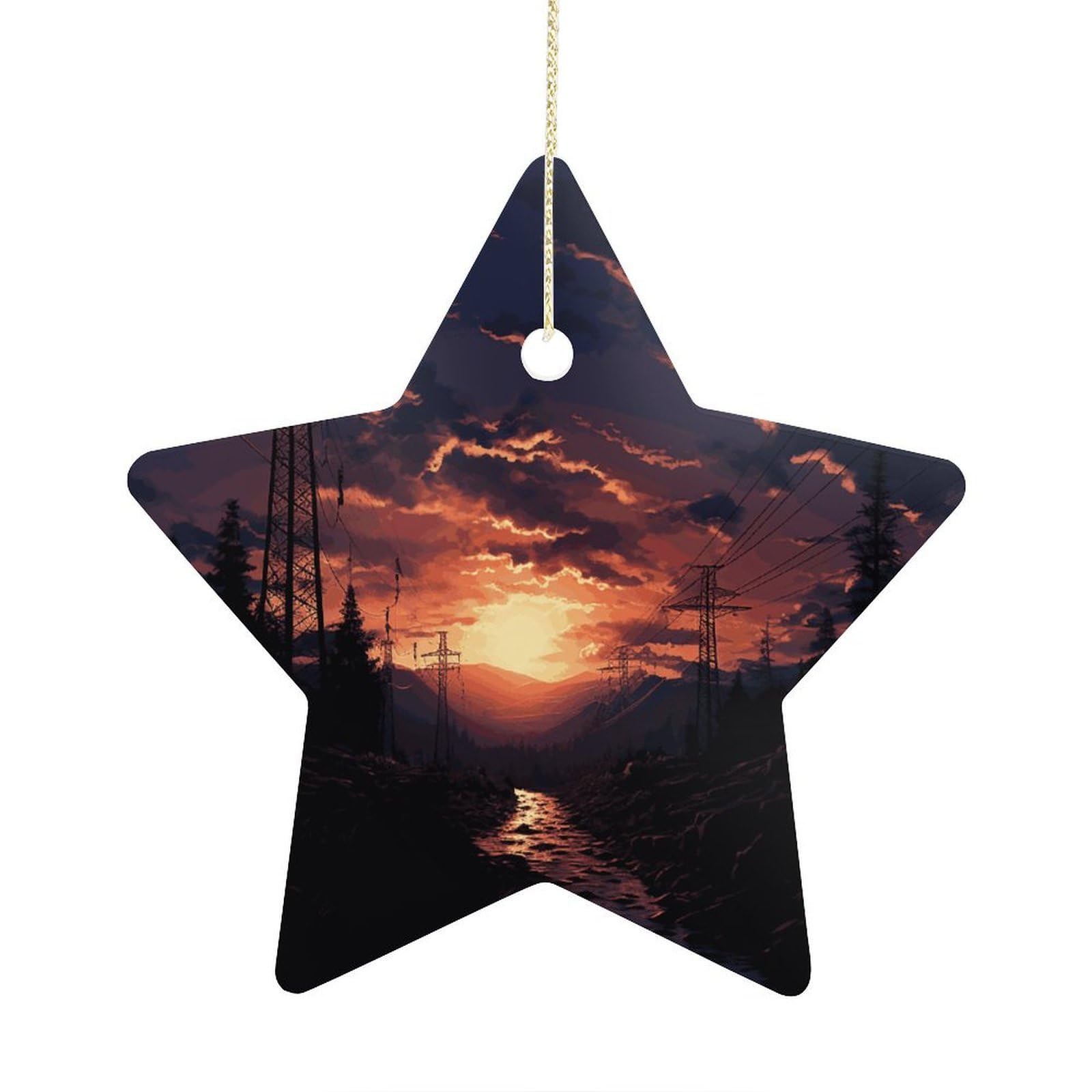 Fodpand Women's Style Dusk Scenery Ornament With String, Keepsake Hanging Decorations,Ceramic Ornaments For Men Indoor Home Holiday Party Gifts