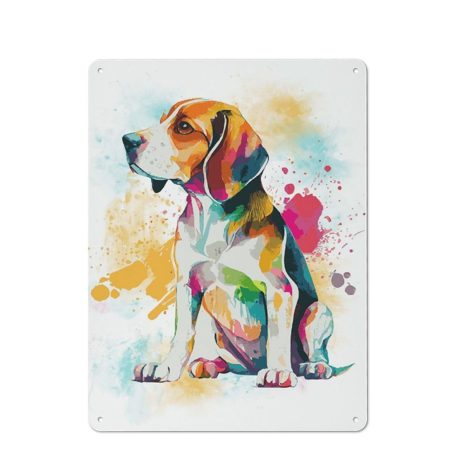Office Metal Sign with Abstract Colorful Beagle Design 40x30cm, Classic Study Room Decor for Office, Study, Studio Or Hallway