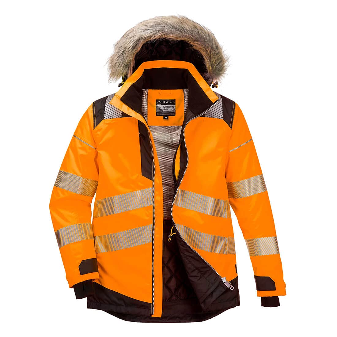 Oxford Weave 300D Class 3 PW3 Hi Vis Winter Parka Jacket Orange / Black L