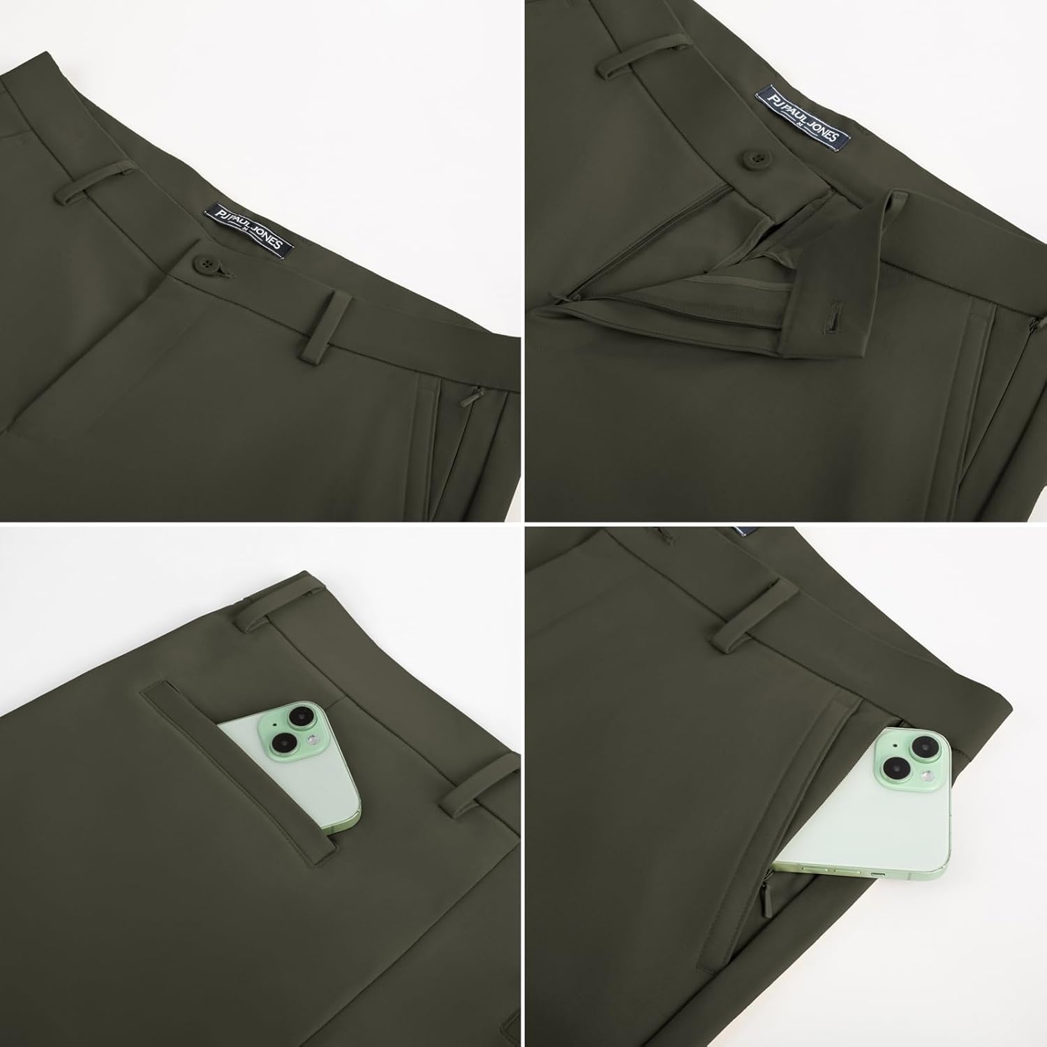 PJ PAUL JONES Men's Golf Pants Strech Waistband Regular Fit Casual Pants for Tennis Army Green S - Image 6