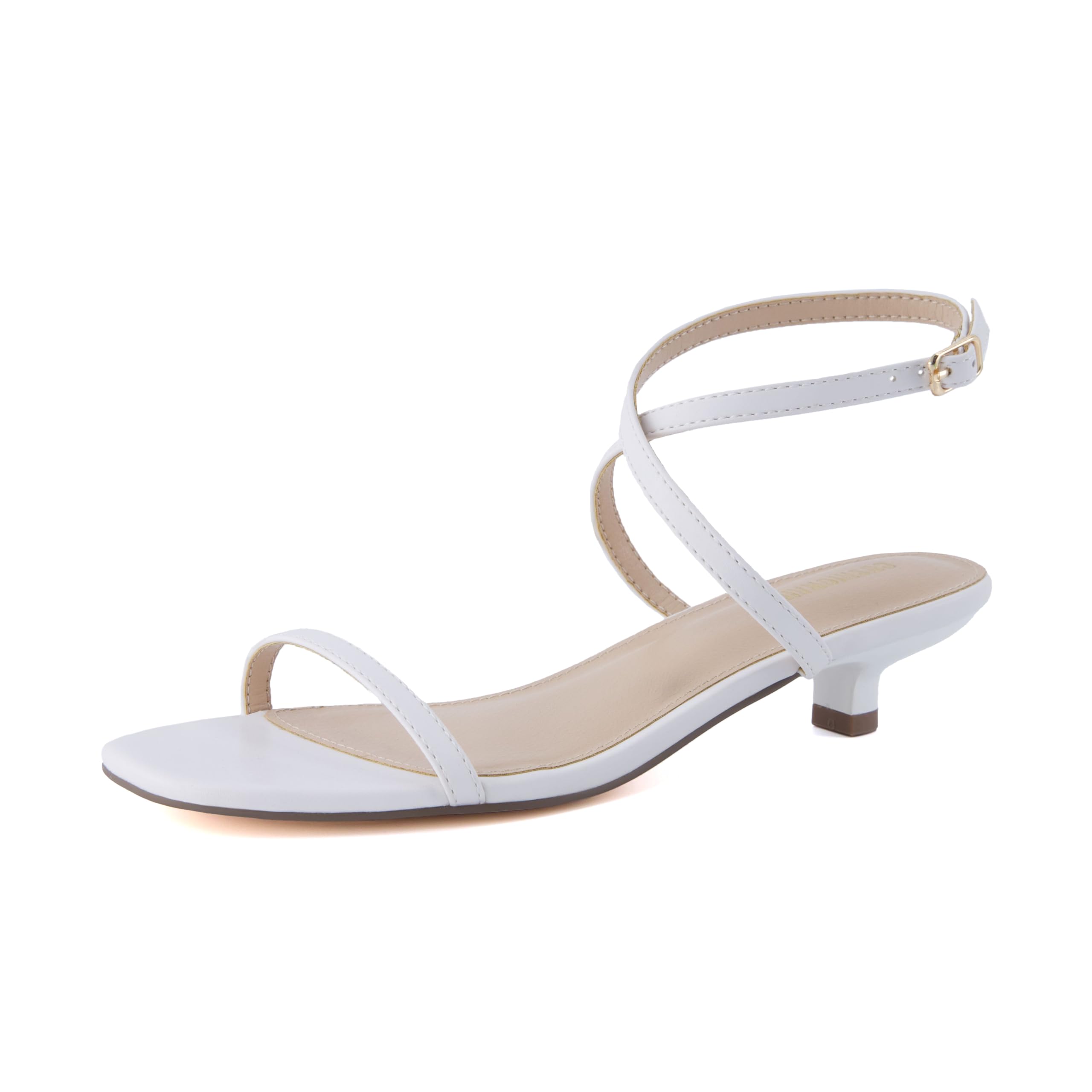 CUSHIONAIRE Sonata Women’s Ankle Wrap One Band Kitten Heel Sandal – Strappy Faux Leather Dress Shoe with Adjustable Buckle