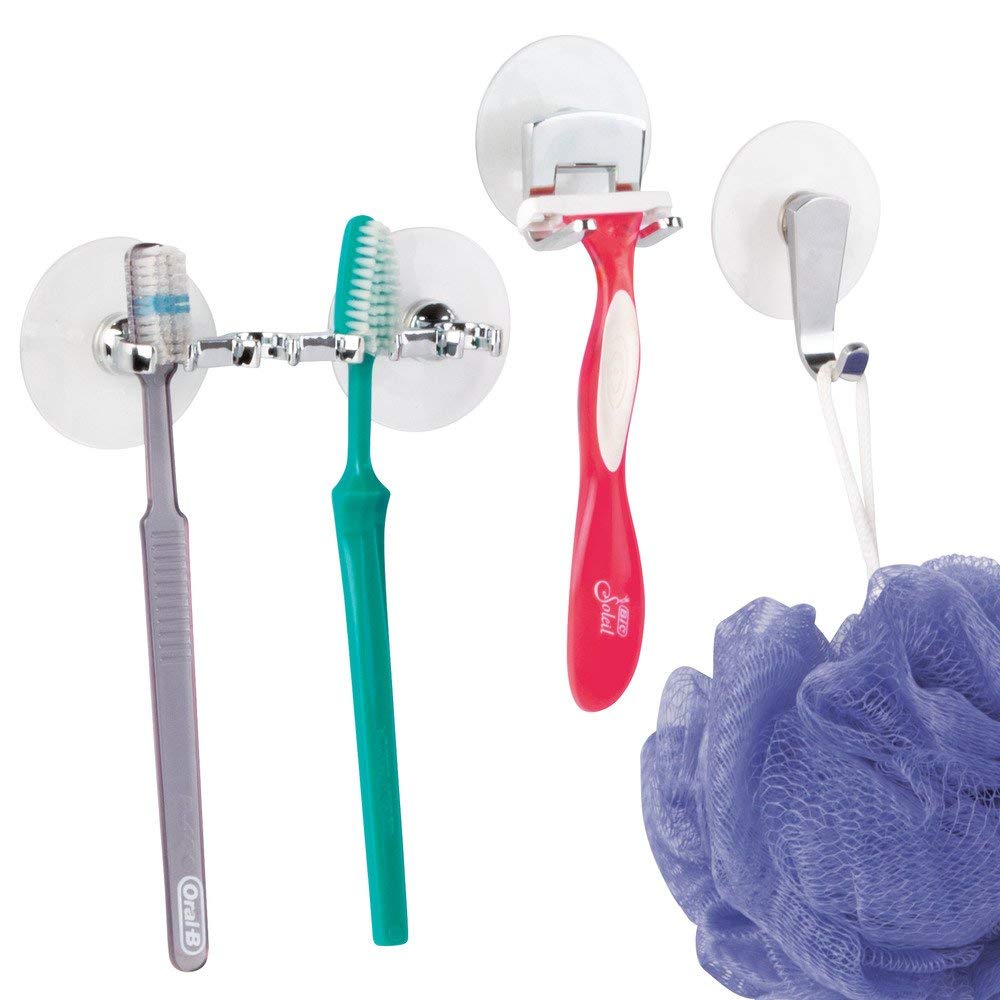 Portaspazzolini IDesign Con Ventose - Per 4 Spazzolini, Da Parete, Argento, Ideale Per Bagno