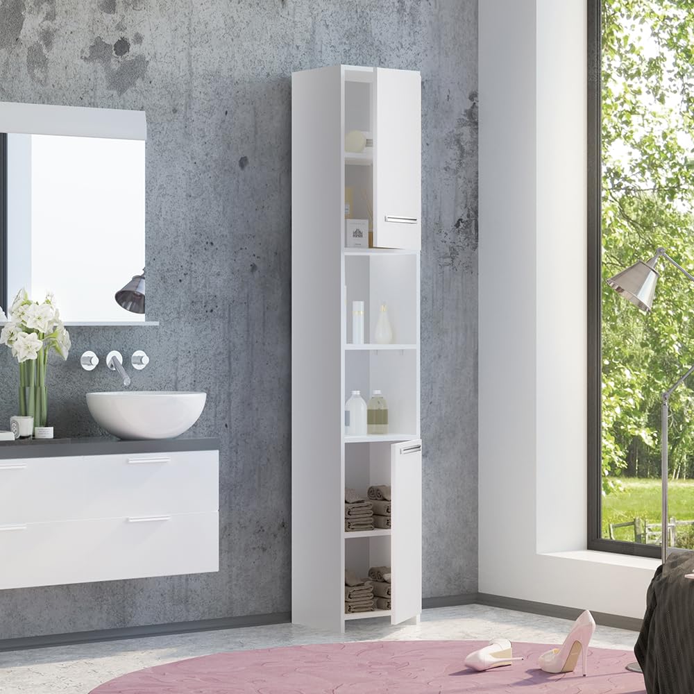 Vicco Mobile bagno alto Kiko, Bianco, 30 x 190 cm, per la conservazione di accessori da bagno e compatibile con Kiko