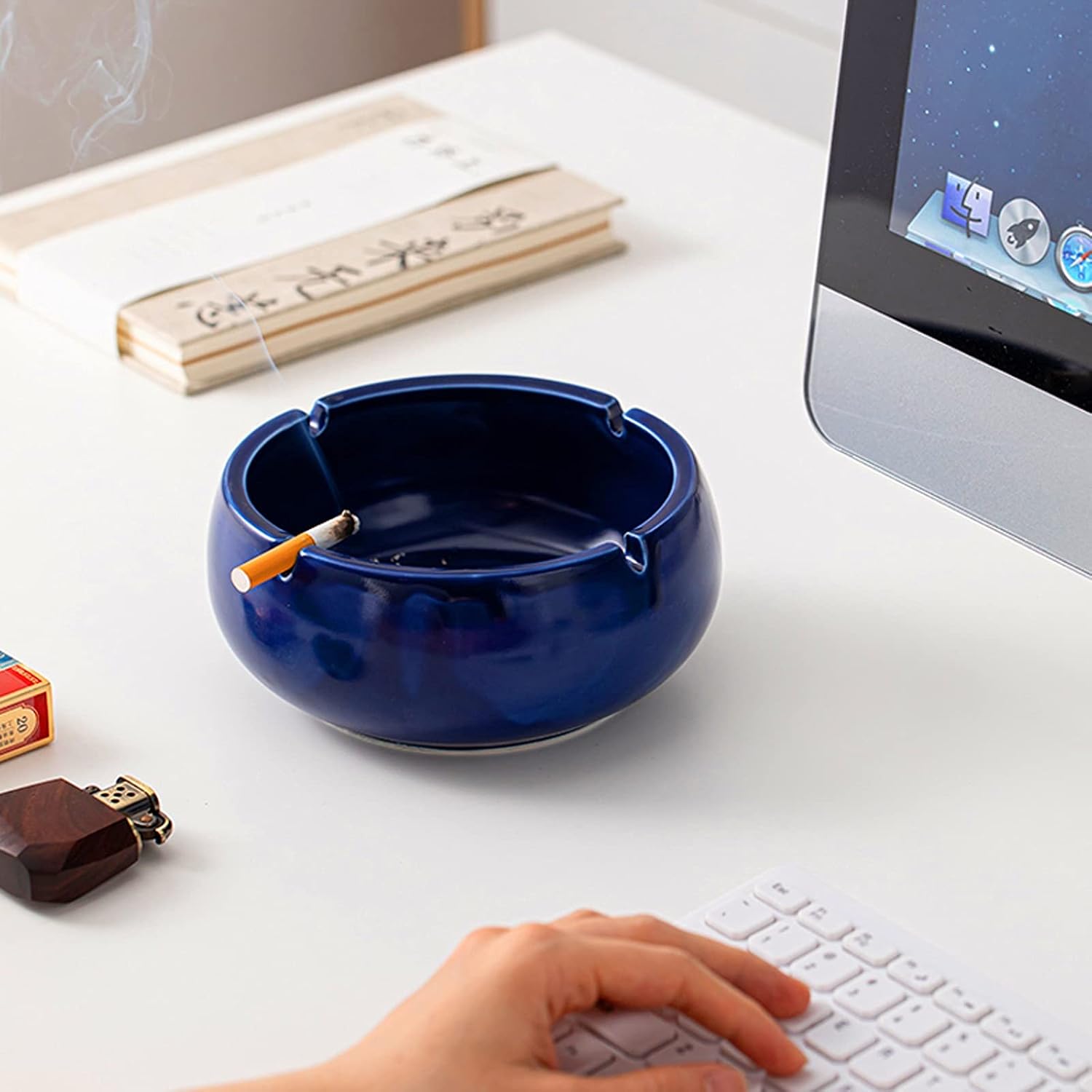 Ash Tray Ceramic Ashtray Cigar Ashtray for Home & Office Ash Holder Great Gift for Smokers Desktop Smoking Ash Tray Outdoor Ashtray (Color : G)