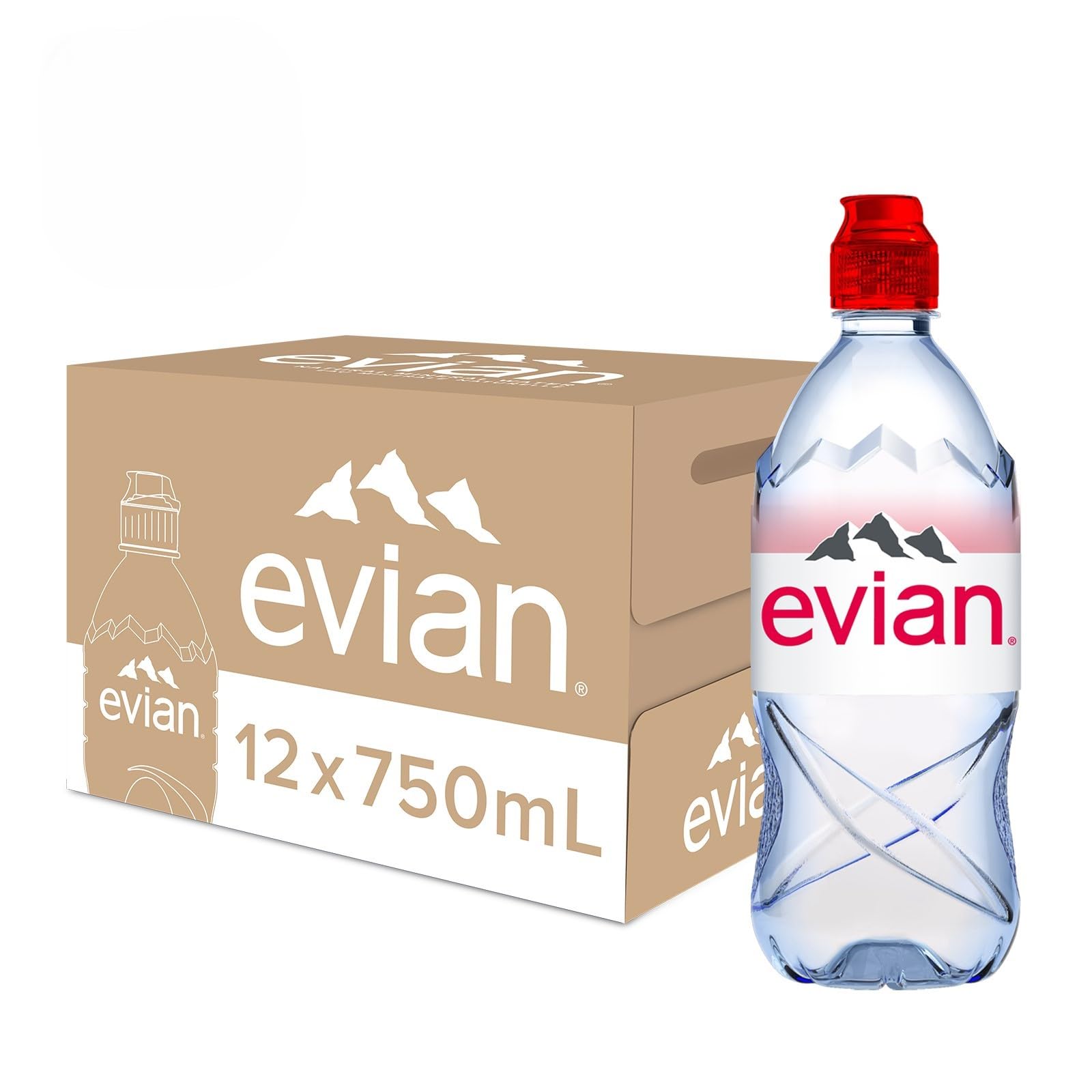 Evian 61287, Agua Mineral Natural con Tapón Sport, 75 cl, 12 Unidades