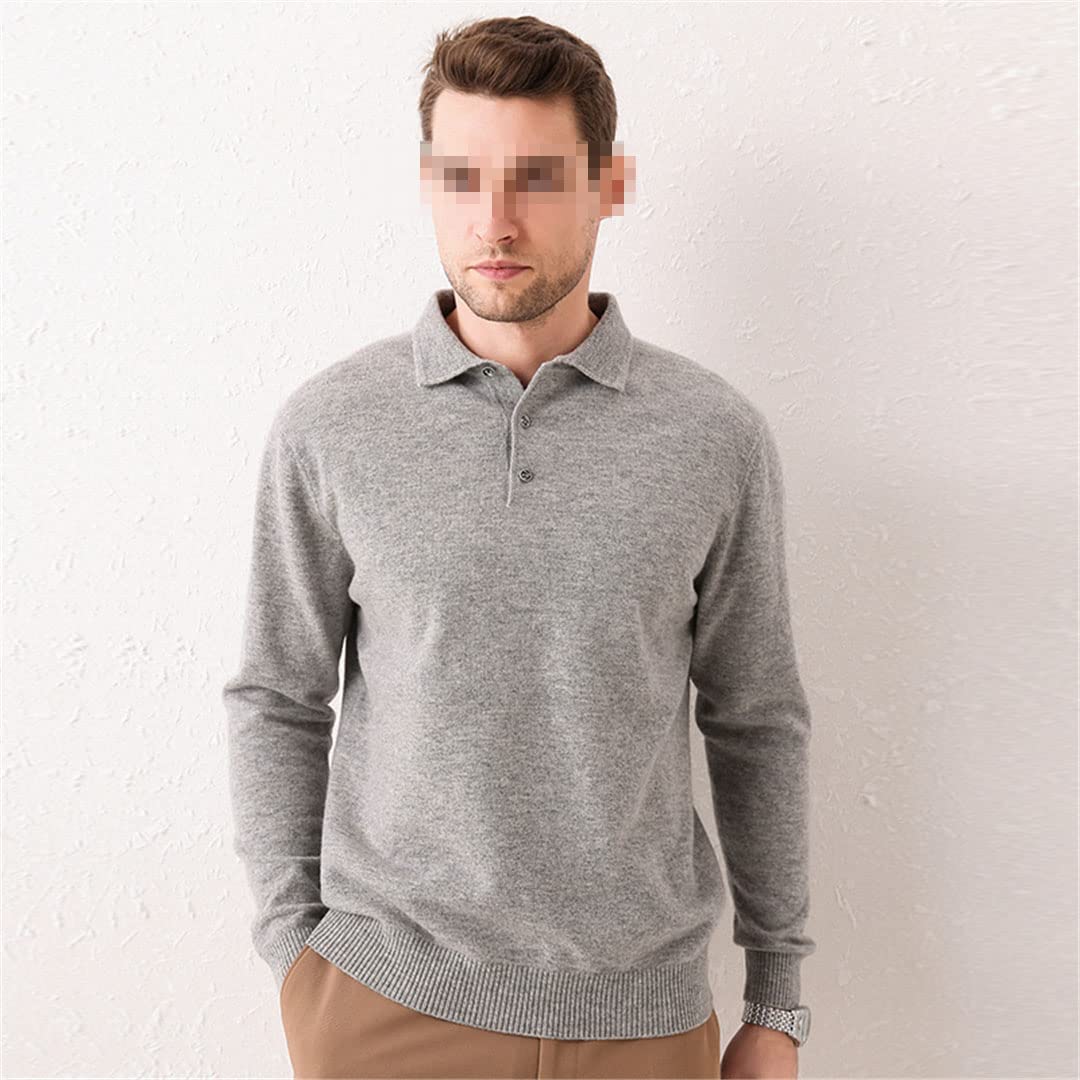 Męski wełniany sweter klapa dzianina duży rozmiar sweter ciepły top casual jednolity kaszmirowy sweter, Szary, XL