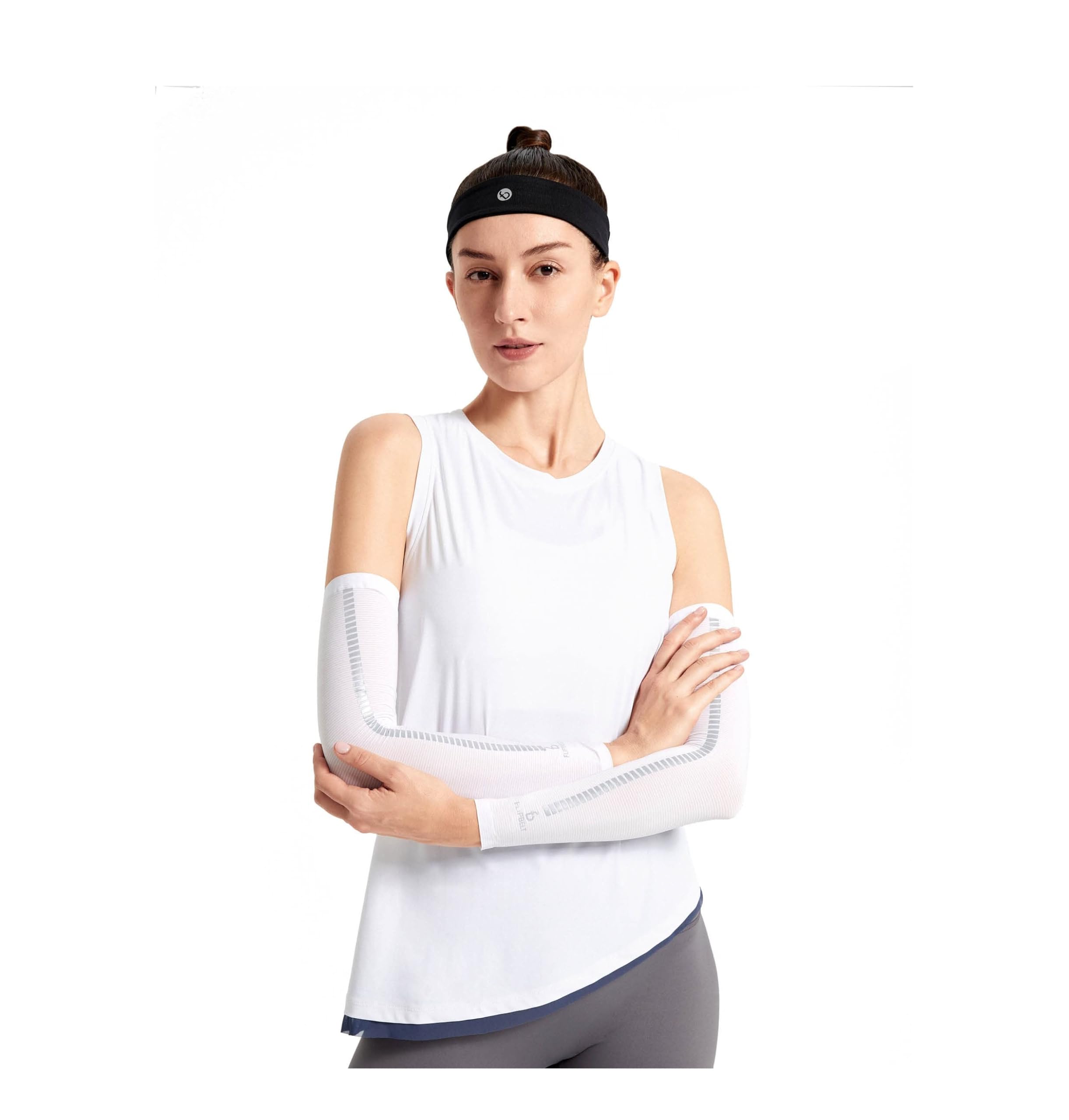 Flipbelt Unisex White Cooling Arm Sleeves, Running Sleeves For Sun Protection, S-M,