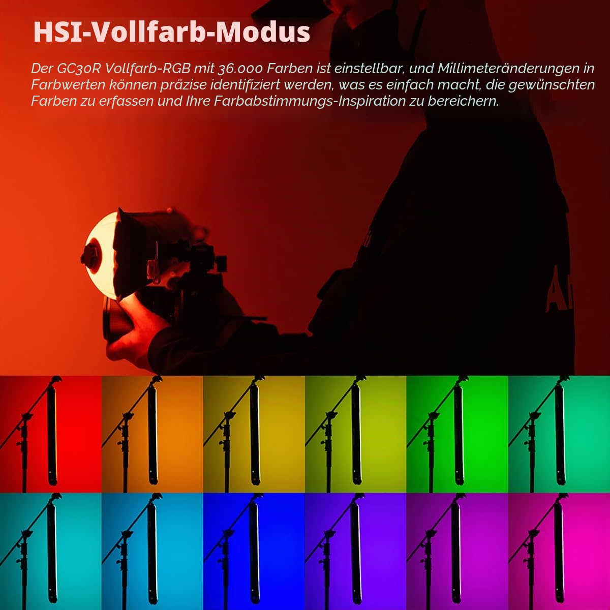 Ambitful GC30R 30W RGB Vollfarbe aufblasbares Rohrlicht 2500K-10000K Handheld LED Licht, CRI 95 +, TLCI 96 + für Unterstützung Magnetsaug, wasserdichte Lichtstange LED Beleuchtungsstab