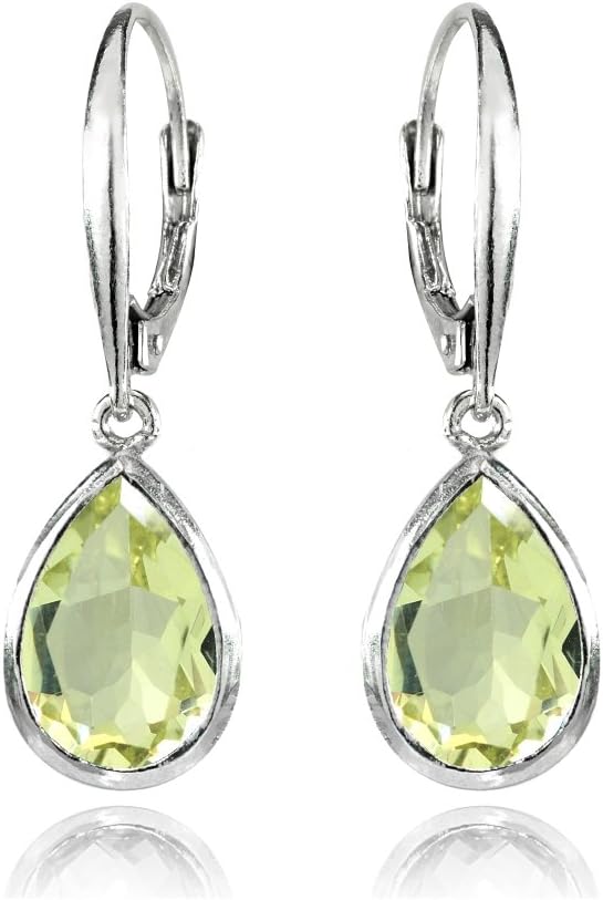 Sterling Silver Genuine or Simulated Gemstone 12x8mm Teardrop Dainty Leverback Drop Dangle Earrings for Women