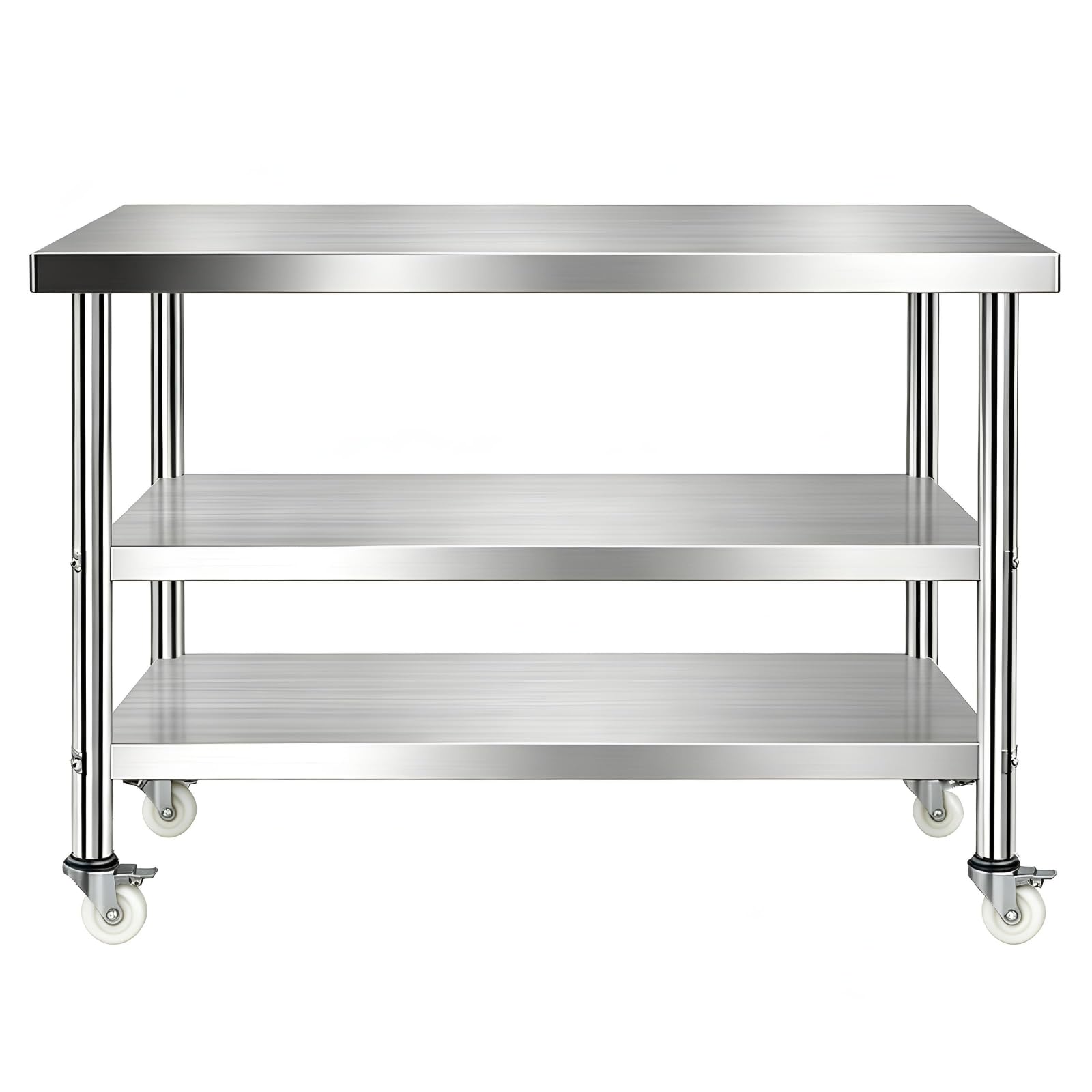 Mesa de preparación de Acero Inoxidable con Ruedas, estación de Trabajo Comercial de Metal (Triple Nivel 31,5 pulg. x 27,6 pulg. x 31,9 pulg.)