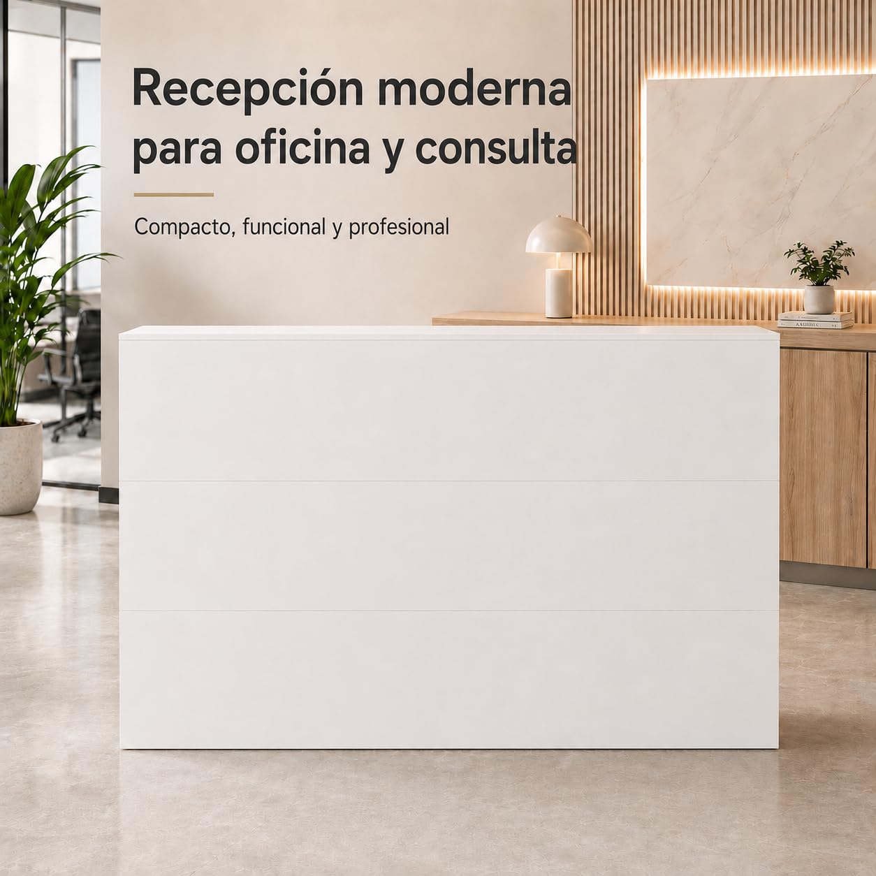 Mostrador de Recepción Blanco en L 142cm – Caja Esquinera con Cajón de Teclado, Soporte para PC, Cajón con Llave y 5 Compartimentos – Mostrador para Oficina, Salón, 142×82×123cm