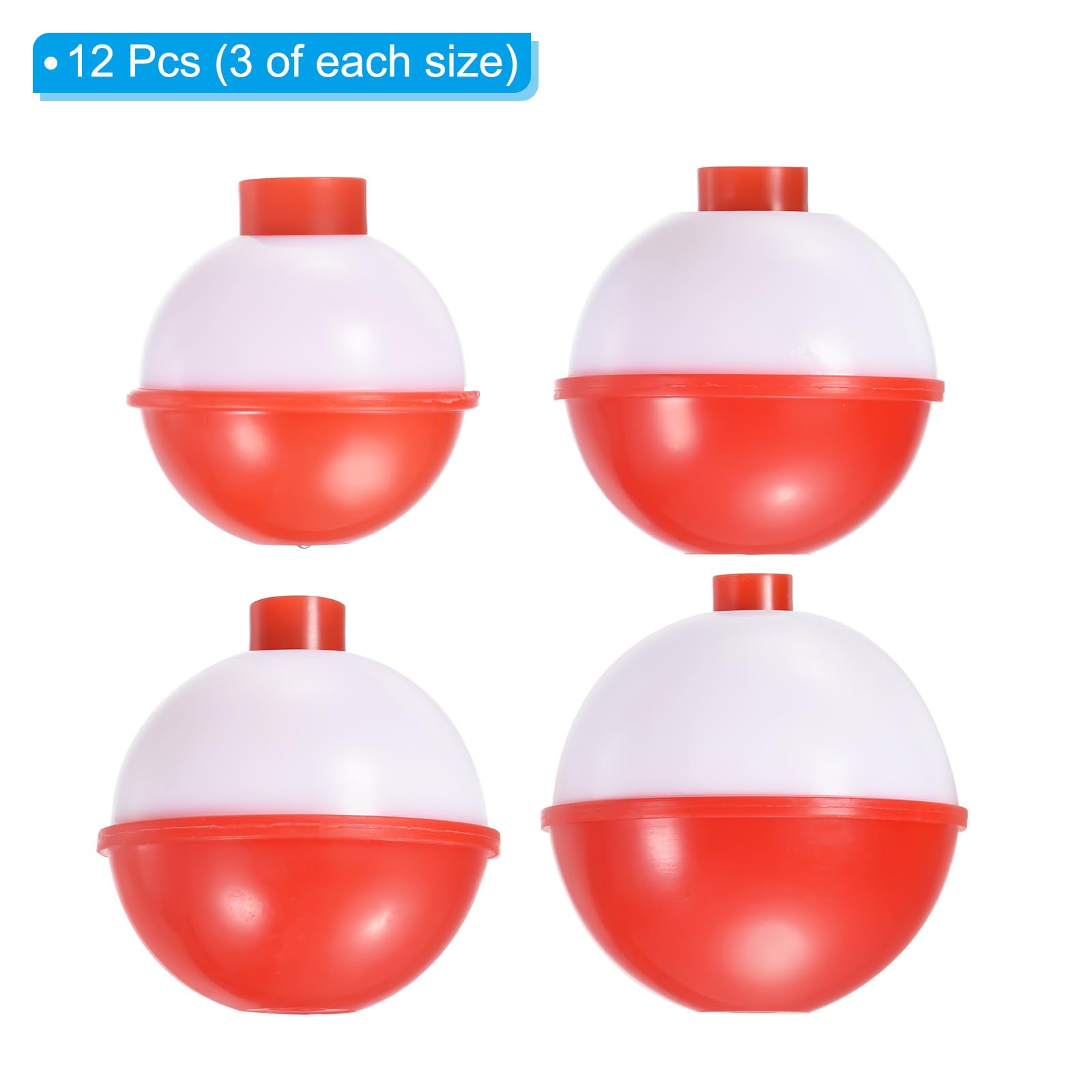 PATIKIL 1/1.25/1.5/2 Inch Fishing Bobber Bulk, 12 Pack Hard ABS Push Button Round Buoy Float Bobber Tackle, Red and White - Image 3