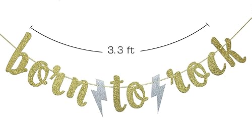 Miniatura 2 de Born to Rock - Cartel con purpurina para decoraciones de fiesta de cumpleaños (dorado)