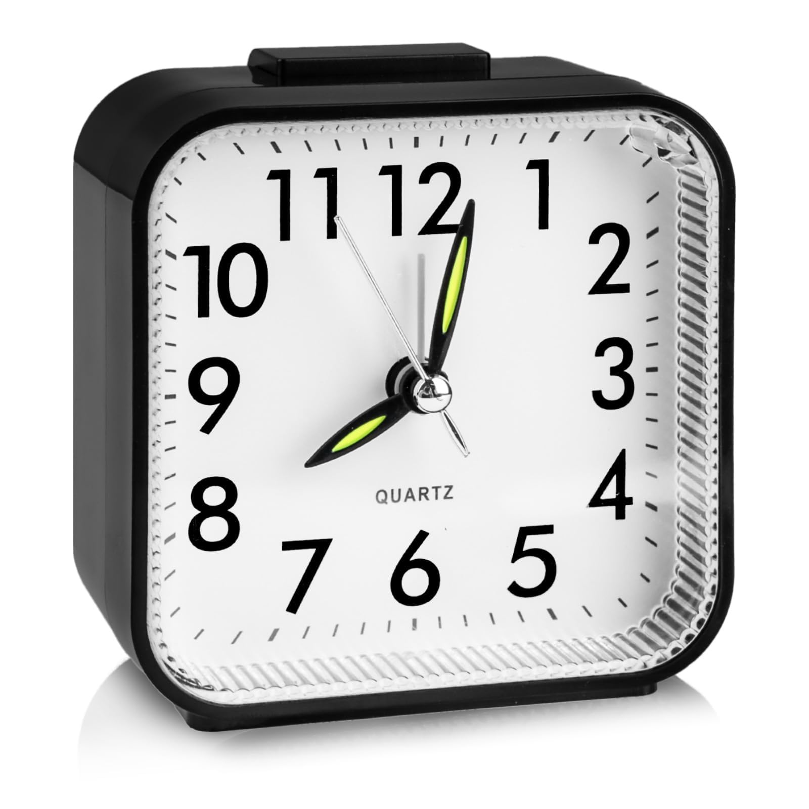 Small Silent Travel Alarm Clock, Bedside LED Little Light Luminous Non Ticking Battery Operated Quiet Display Analogue Alarm Clocks with Nightlight Function for Heavy Sleepers Bedroom Travel (Black)