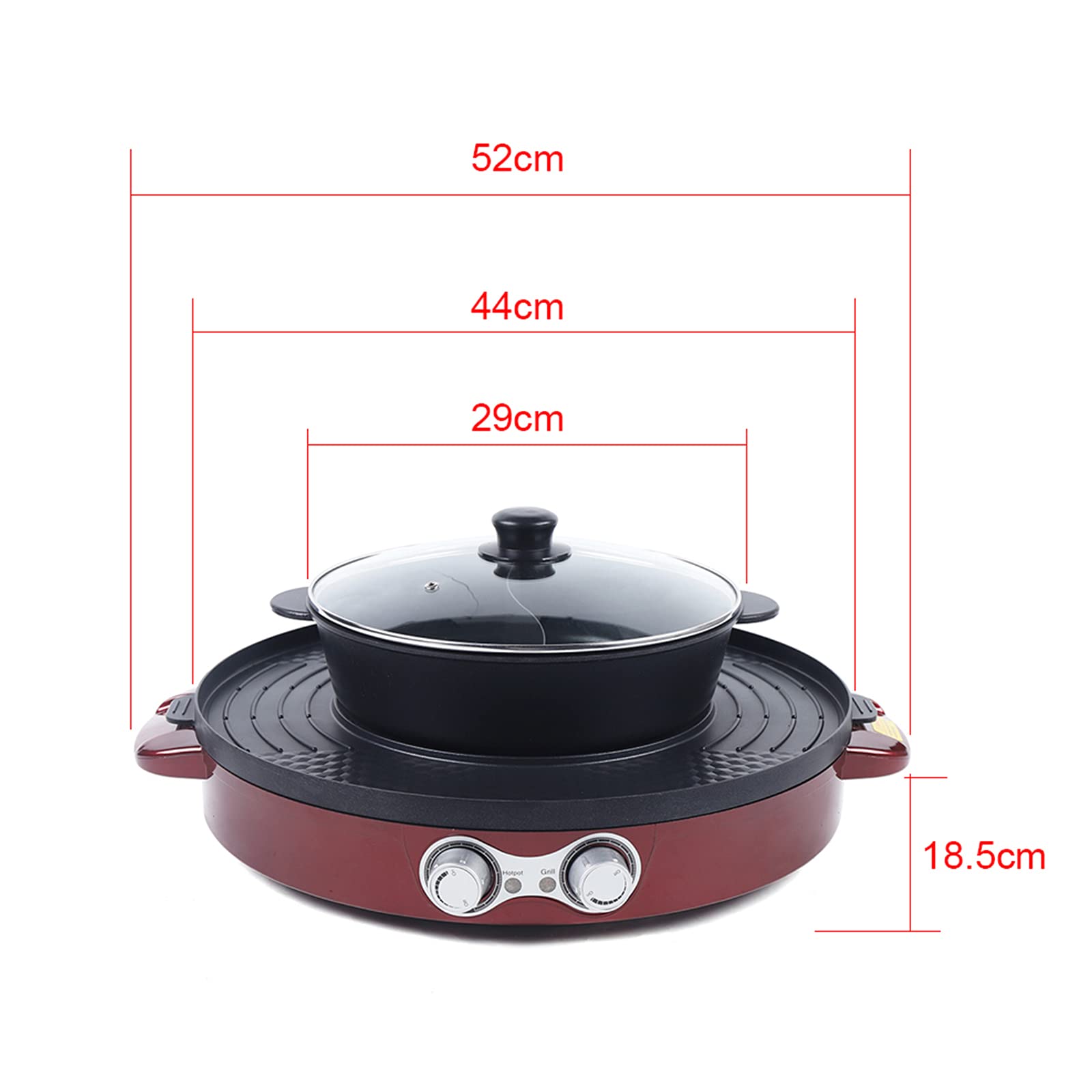 2 in 1 Elektrischer Hot Pot und Grill, Elektro-Backofen Doppeltrennung Mandarin Ente Topf BBQ Grill, Hotpot mit Unabhängiger Temperaturregelung, 2200 W, 52 * 52 * 18.5cm