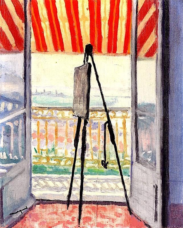 Pósters de Albert Marquet Balcón con toldo a rayas soluciona paredes vacías arte acuarela 40x60cm