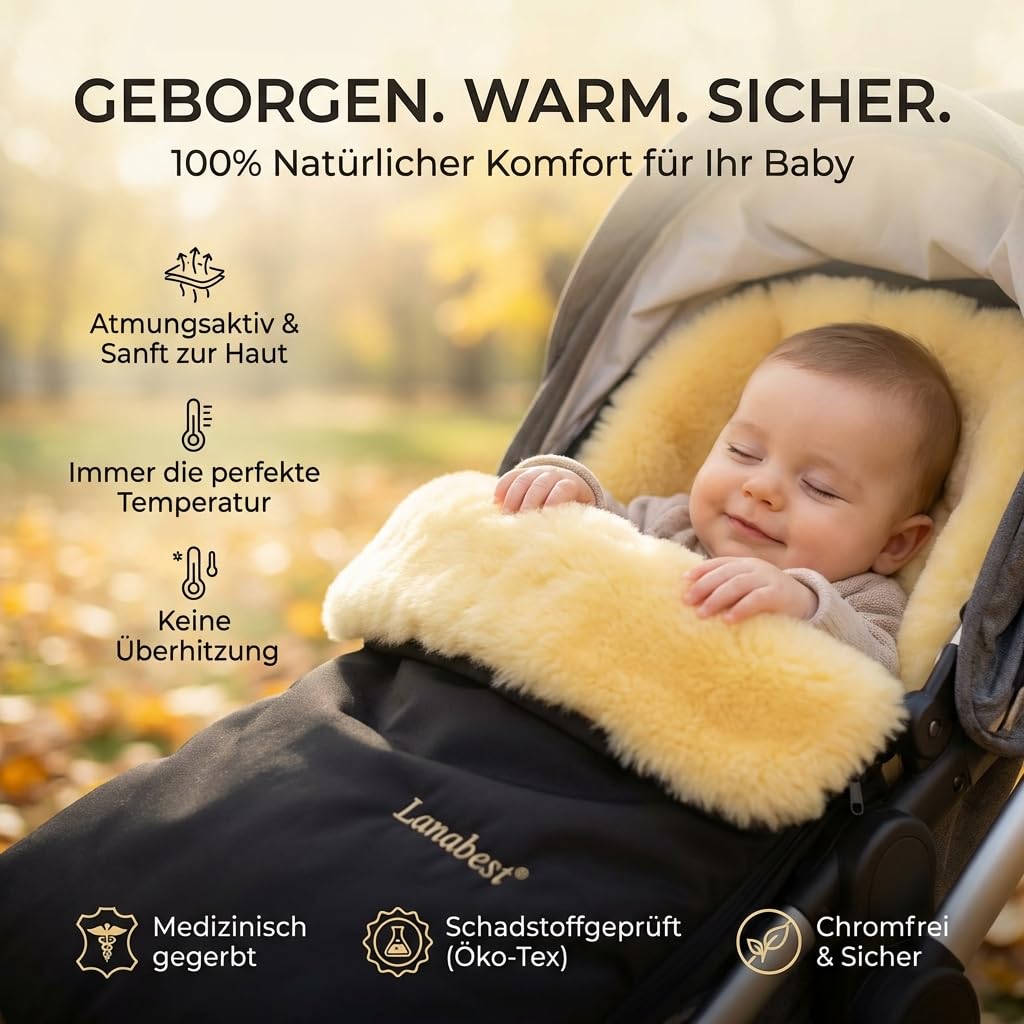 Lanabest Chancelière d'hiver en peau d'agneau pour poussette et buggy En peau d'agneau mérinos allemande Très chaude et douillette Qualité supérieure