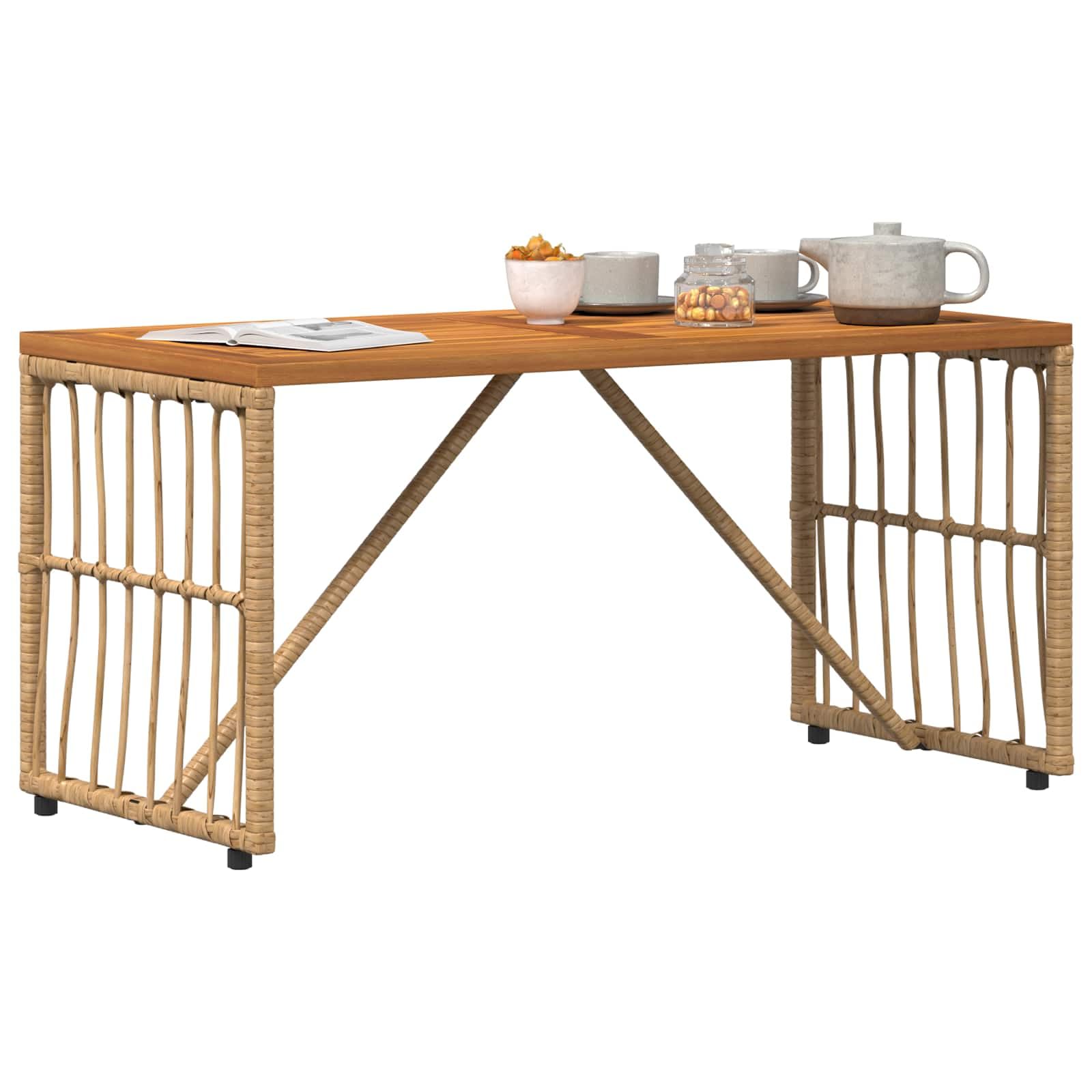 Zewnętrzny stół ogrodowy naturalny z olejowanym blatem z drewna akacjowego, 80 x 40 x 40 cm, stalowa rama, odporny na warunki atmosferyczne, na taras, balkon, patio, idealny jako stolik