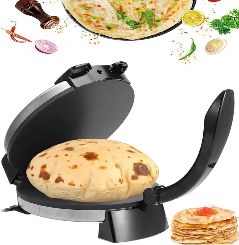 [AZIEBAY] 1500W Electric Roti Maker | Equipped with 10 inch Non-Stick Plate | Compatible with Chapati Tortilla and Flatbread | Includes Anti-Scald Handle & Indicator Light | Temperature Adjustable for Easy Cooking Pancakes and Crepes