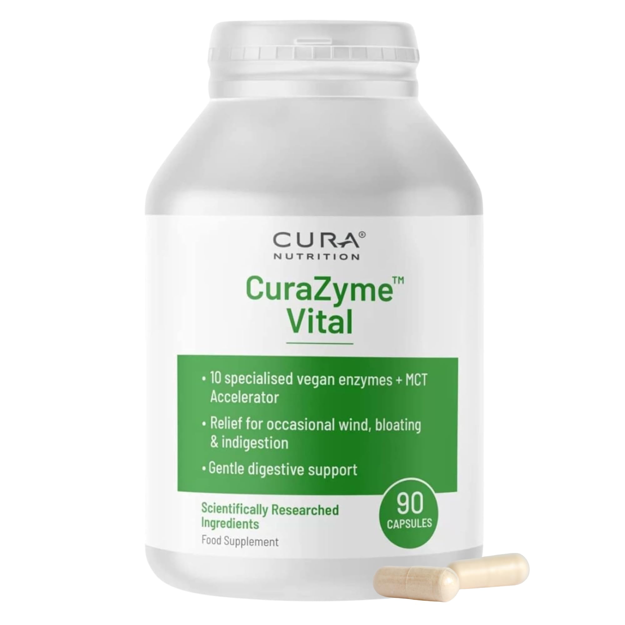 CURAZYME Vital (90 Capsules) Digestive Enzymes Supplement for Gut Health Support, Basic Digest Formula for Bloating, Heartburn, Digestion Relief, Ideal for Sensitive Stomachs, Vegan